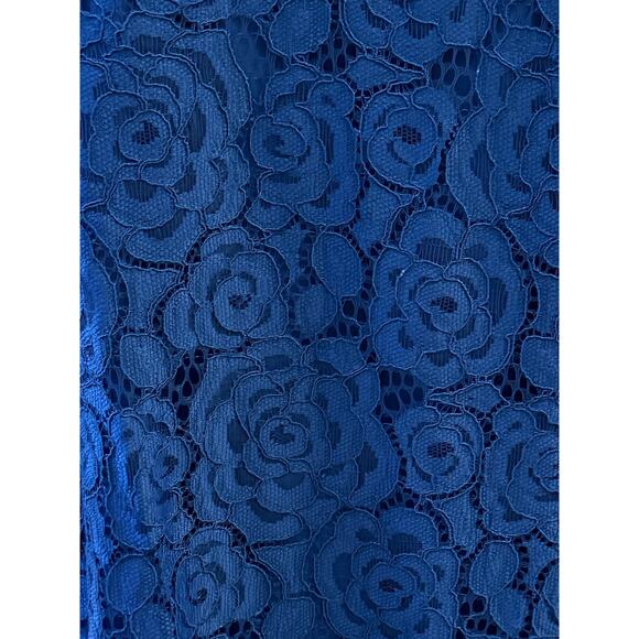 Adrianna Papell Cobalt Blue Lace Overlay Knee Length 18w Exposed Shoulder Dress - Picture 5 of 15